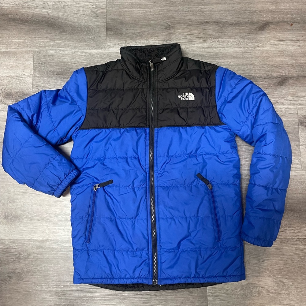 The North Face Printed Reversible Mount Chimbo Puffer Fur Jacket Boys L 12/14